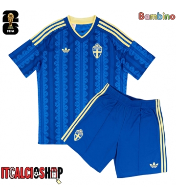 Svezia Seconda Maglia Bambino Mondiali 2026 Manica Corta (+ Pantaloni corti)